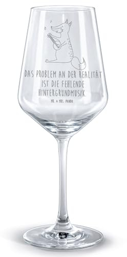 Mr. & Mrs. Panda Weinglas Fuchs Gitarre - Geschenk, Lagerfeuer, Optimistisch, Rotwein Glas, für, Singen, Rotweinglas mit Gravur, Kelch, Musik, wein, Sänger