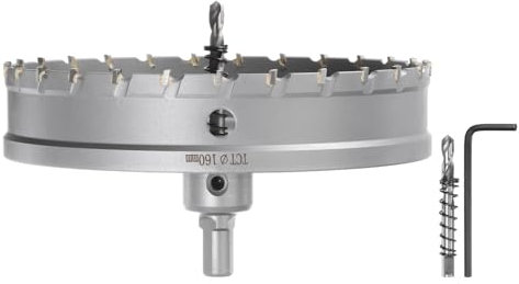 sourcing map Metal Hole Saw Carbide Cutter 160mm / 6.3 Dia for Stainless Steel, Metal, Aluminum Alloy, Copper, Brass, Plastic, with Extra Center Bit