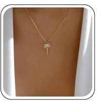 Cybche Vintage Crystal Palm Tree Pendant Necklace Rhinestone Palm Tree Choker Necklace Palm Pendant Coconut Tree Necklace Gold Tropical Tree Necklace Jewelry for Women