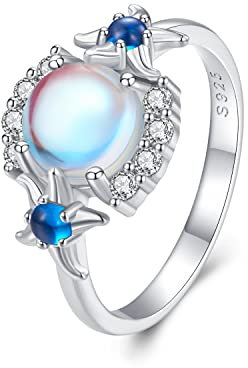 Massiver Bypass-Ring aus 925er-Sterlingsilber mit Mondstein und London-Blautopas