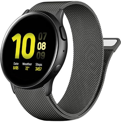 Amzpas Armband für Samsung Galaxy Watch Active 2 Armband 40mm 44mm Damen Herren,Metall Mesh Edelstahl Ersatzarmband 20mm Uhrenarmband für Samsung Galaxy Watch Active 40mm 44mm Armband (Schwarz)