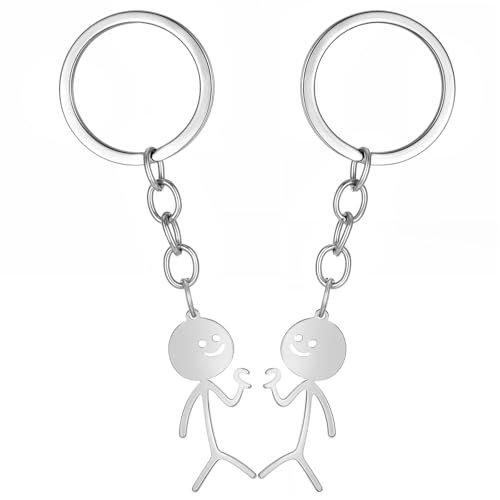 AOZUO 2 Stück Partner Schlüsselanhänger Partner,Schlüsselanhänger Paar Herz Finger Geschenk Keychain Freundschafts Lustiges Edelstahl Stickman Fernfreundschaft Schmuck für Partner Männer Frauen