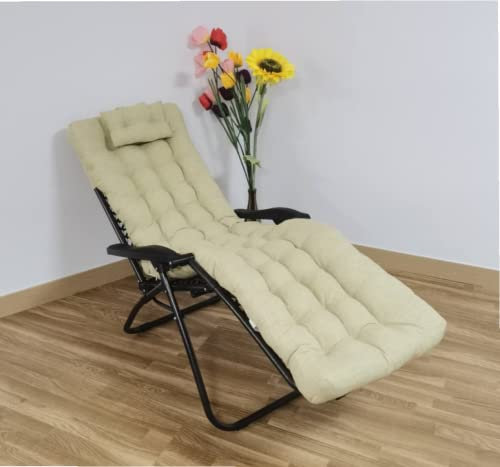 REINO MANSIDI Cojín Tumbona 180x55x6cm Reclinable con Almohada Reposacabeza, Colores Lisos. Colchoneta Tumbona Exterior con Relleno de Fibra Hueca. (Beige)