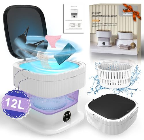 Mini lavatrice da 14 l, 2 kg, 60 W, 2 in 1, per campeggio, pulizia profonda della biancheria intima, abbigliamento per bambini, copricapo, lavatrice singola con centrifuga per appartamento, hotel
