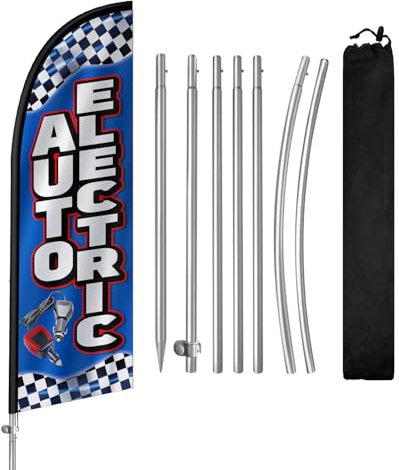 Elektrische Federflagge, 2,4 m, mit Edelstahl-Fahnenmast, Erdspieß, elektrische Schilder für Unternehmen und Geschäfte