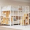 NQSLDM Hochbett Metallbett 140x200 cm mit Treppe und Stauraum, Etagenbett Einzelbett mit offenem Schrank und Lattenrost, Bettgestell mit Lagerschrank, Bett für Kinder und Jugendliche, Weiß