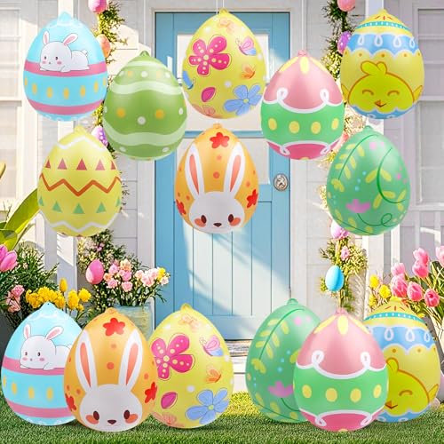 Larber 16 Stück 40cm Osterei Aufblasen Aufblasbare Ostereier im Freien PVC Aufblasbare Hängende Ostereier für Eier Jagd Spiel Garten Hof Innen Und Außen Dekoration