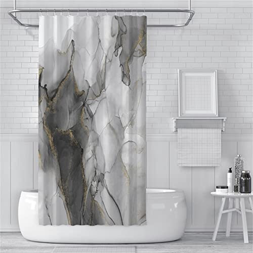 Extra langer Duschvorhang, 90 x 150 cm, wasserdicht und schimmelresistent, waschbar, Badezimmervorhang mit beschwertem Saum und Haken, 3D-graues Textur-Design, ideal für Gartenduschen im Freien