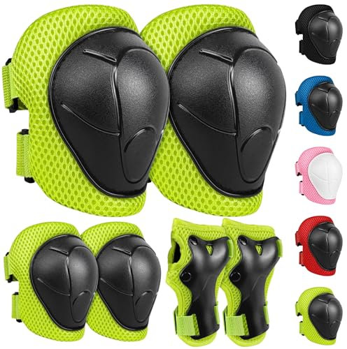LeapBeast Knieschoner Kinder,Knieschoner,Ellbogenschützer und Handgelenkschützer,Skate Protektoren,Schonerset 6er Protektoren Schützer Set,Verstellbar für Skaten RollerSkateboard (Schwarz Grün, S)