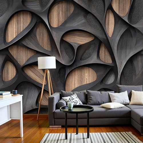 JEDTAKCT Papier Peint Motif Géométrique Abstrait 400X280Cm Photo Mural Grain De Bois Vintage Bureau Chambre Salon Enfants Wallpaper Mural Décor Motif Poster Personnalisé Décoration Murale