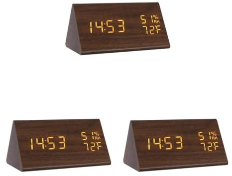 PRETYZOOM Orologio Multifunzione 3 Pezzi - Ora Temperatura Umidità Sveglia Display A Led Design in Legno Per Spazi Abitativi