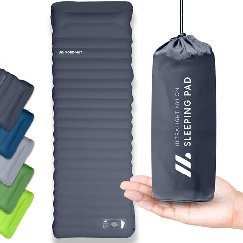 NORDMUT Isomatte Selbstaufblasend 10cm - Isomatte Camping mit kleinem Packmaß - Selbstaufblasbare Luftmatratze für kinderleichtes aufpumpen - Camping Matratze Ultra komfortabel (Dunkelgrau)