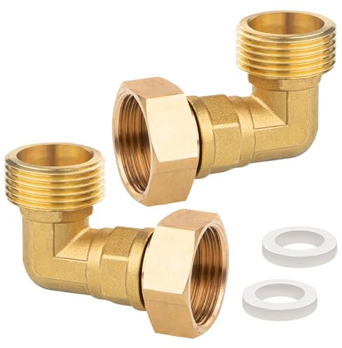 2 Stück 1'' Messing Beweglich Bogen, 1 Zoll IG x AG 90 Grad Rohrbogen, DN 25 Messing Winkel 90°, Winkelverschraubung für Wasserinstallationen und Zentralheizungssystem