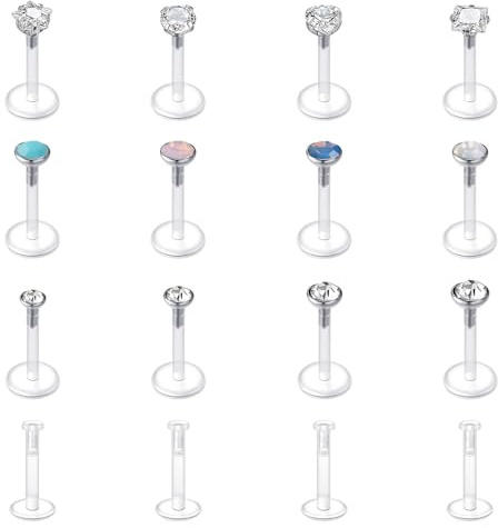 Briana Williams Lippenpiercing Bioflex Labert Stecker Set Transparent 16G Retainers 6/8/10mm Stab Tragus Helix Piercing CZ Opal