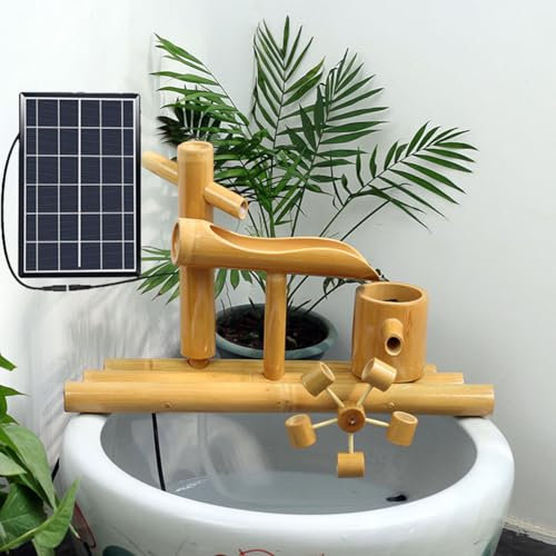 ASerZenith Fontaine Solaire en Bambou, Décoration De Jardin Zen Intérieur/Extérieur, Fontaine À Eau De Jardin Japonais, 27,5 Pouces(23.6in)