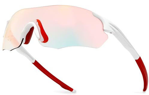 UVTQSSP Fahrradbrille Selbsttönend für Damen Herren, Photochrome Radsportbrille Sportbrille mit UV400 Schutz TR90 Ultraleichter Rahmenlose Sonnenbrille Rote Beine/Orange Gläsern
