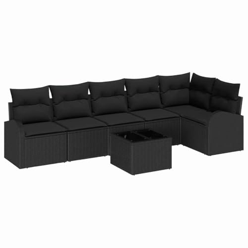 vidaXL 4-teilige modulare Garten-Sofagarnitur mit Kissen | Schwarzes Poly-Rattan, verstellbare Füße, Outdoor-Möbel für Balkon oder Terrasse, Lounge-Luxus, wetterfest, SommerWohnzimmer