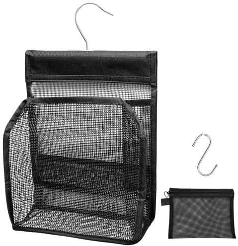 Juyibaao Panier de douche en maille à suspendre avec crochets et ensemble de trousse de maquillage en maille, organisateur de douche portable, sac à séchage rapide pour salle de bain, dortoir, salle