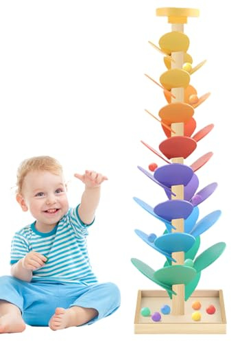 Gupcaqosjw Musikbaum, Kugelbahn Spielzeug, Regenbogen Kugelturm, Murmelbahn Regenbogen, Holzkugel Drop - Spielzeug, Holz-Kugelbahn Klangbaum, Lernspielzeug