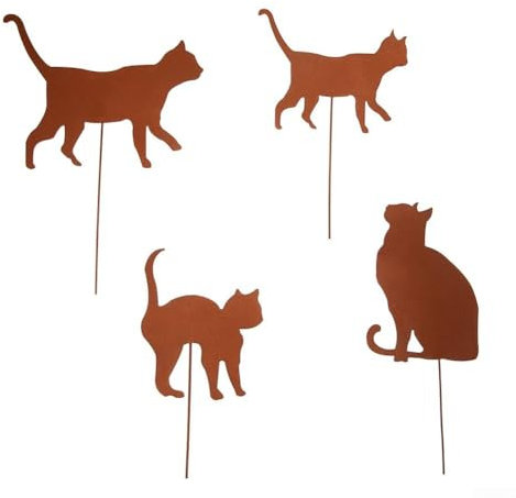 Set mit rustikalen Katzen für Rasen, wetterbeständig, perfekt für den Außenbereich (4 Katzen)
