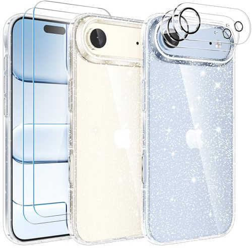 YIRSUR Compatible with iPhone Air 6.5 Glitter Clear Case with 2X Screen Protector with 2X Camera Lens Protector, Slim Soft TPU Bumper Anti-Scratch Shockproof Case Women Girls for iPhone Air 6.5
