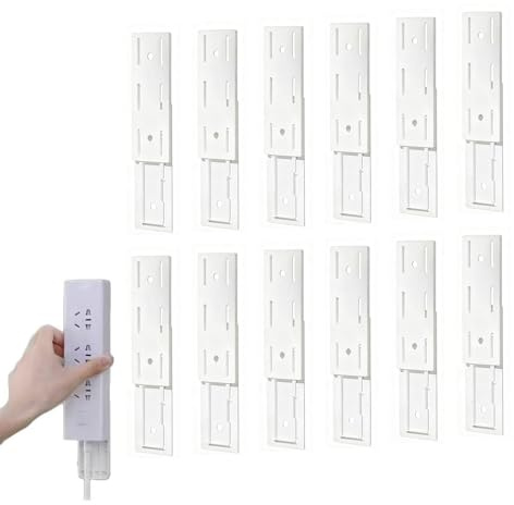 KYRYD 12 Stück Selbstklebender Stanzfreier Sockelhalter, Steckdosenleiste Halterung Power Strip Holder Steckdose Fixierer Wandhalterung Ständer für Steckdose Router Küche Organisieren Weiß