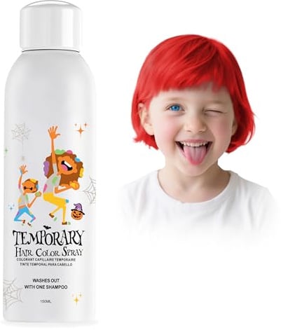Spray de tinte temporal rojo para niños, color plateado instantáneo, alternativa de color de cabello para niños, niñas, hombres, mujeres, estilo rápido, para fiestas, Navidad, Halloween, lavable, 150