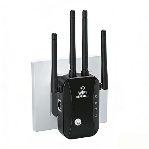 Luminstem Repetidor WiFi, Amplificador señal WiFi,4 Antenas Externas, Amplificador WiFi 2.4GHz con Repertidor/Ap Modo y la función WPS,1 Puerto Ethernet, Facil de Instalar,Color Negro