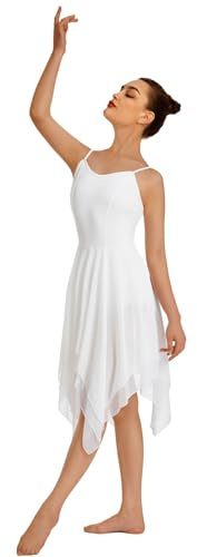 DMLAYHP Frauen Lyrischer Tanz Kostümem Lyrisches Tanzkleid for Damen, ärmelloser Body aus Mesh, Ballett- und Gymnastikbekleidung(White,M)