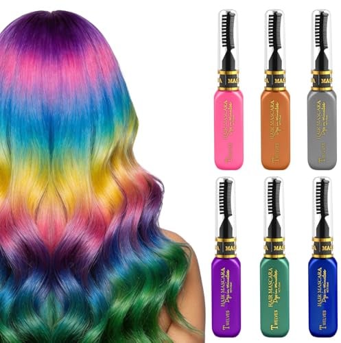 BUTBU Haarkreidekamm, 6 Farben Haarkreiden, Auswaschbare-haarkreide, Temporäre Waschbare Haarfarben für Männer & Frauen,für Fasching Cosplay Party Halloween, 15ml Pro Flasche
