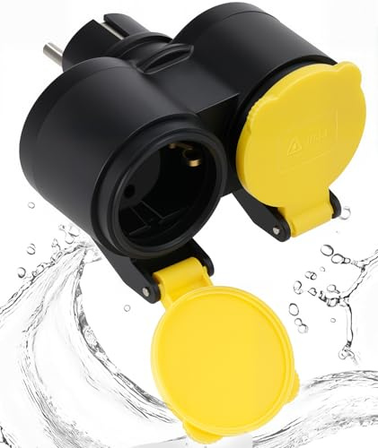Doppelstecker für Steckdose,Außen Wasserdicht IP4 Doppelsteckdose,steckdosenadapter 2fach für outdoor,Küche,Toilette,Schuko Stecker 16A/250V/Max 3680W