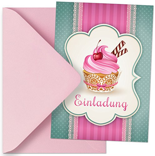 CELEBR8 Einladungskarten mit Motiv Muffins/Cupcakes. Einladungen passen zum Geburtstag/Kindergeburtstag/Party/Kochparty/Backparty (Mit passenden Umschlägen)