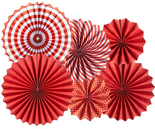 SUNBEAUTY Papier Fächer Dekoration Rot Papier Rosetten Deko für Geburtstag Jahrestag Hochzeit 20cm 30cm 42cm (Rot)