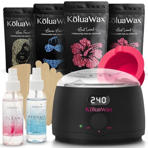 KoluaWax Premium Waxing Kit for Women - Beginner Friendly - Complete Wax Kit that includes 14oz of Wax Beads, Applicator, Pre and Post Care, Suitable for Sensitive Skin (Black) - Mothers Day Gifts