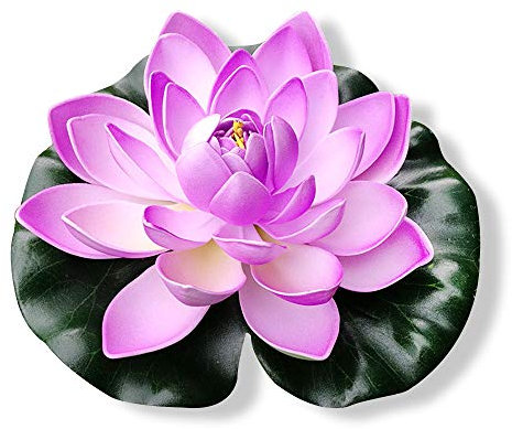 YFZYT Künstliche Schwimmende Seerose Teich Pflanzen Gefälschte Lotus Lotusblatt Kunststoff Wasserpflanzen für Aquarium Dekorationen Fisch Tank Teich Dekor - 5 Stücke, 18 cm, Lila