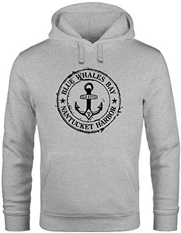 Neverless® Hoodie Herren maritimes Anker Motiv Anchor Print Vintage Stil Kapuzen-Pullover Männer grau 5XL