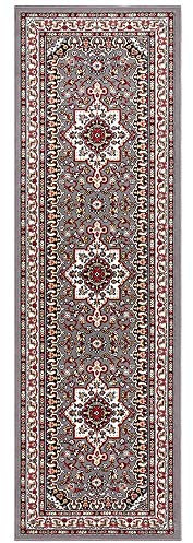 Nouristan Mirkan Orient Teppich – Wohnzimmerteppich Orientalisch Kurzflor Vintage Orientalischer Teppich für Esszimmer, Wohnzimmer, Schlafzimmer – Grau, 80x250cm