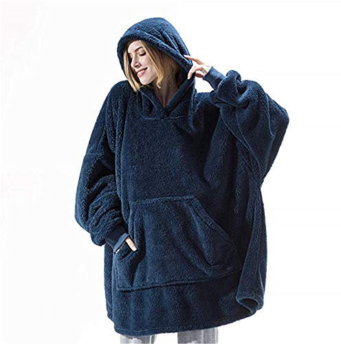 TRISTIN Thicken Sherpa Fluffle Sweatshirt Blanket Warm Cozy Oversized Wearable Pocket Hoodie for Women Men and Teens Navy