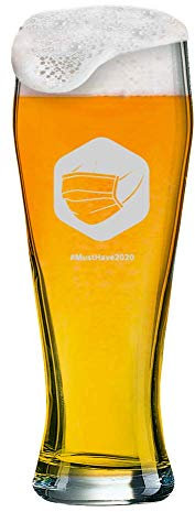 Weizenglas mit Gravur von [Name] + Logo | 0,5 Liter Weißbierglas Bayern mit Motiv (Corona) und einem Namen Ihrer Wahl als Gravur (Motiv 18)