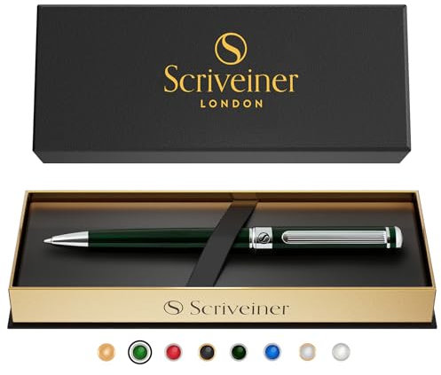 Scriveiner Green Ballpoint - Stunning British Racing Green Luxury Pen, Chrome Finish, Schmidt Black Refill, Best Ball Pen Gift Set for Men & Women, Professional Executive Office