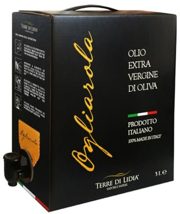 Terre di Lidia - Olio extravergine di oliva - 1 bag in box (3 L) - scatola con rubinetto laterale - Filiera corta, Non filtrato - Varietà Ogliarola, Gusto Delicato - Produzione 100% italiana