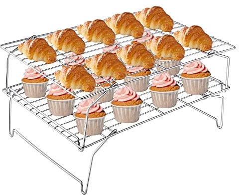 TeamFar Kühlgitter, 38,1 x 25,4 cm, Edelstahl-Drahtgitter zum Backen, Braten, Kühlen, ungiftig und robust, stapelbar und flexibel, spülmaschinenfest, 2 Etagen