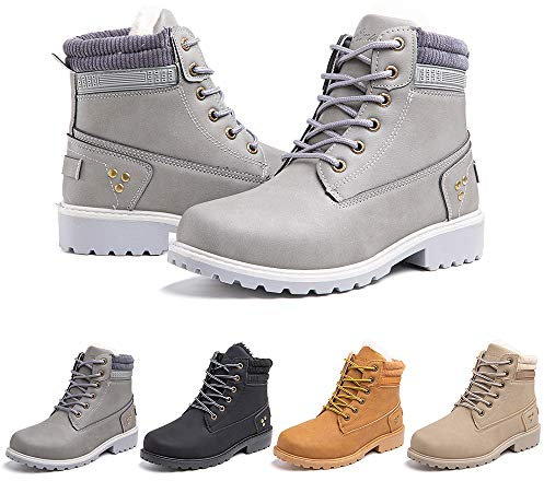 Stivali Donna Invernali Scarpe Trekking Scarponcini Fodera Caldi Stivaletti Stringati Boots Tacco Basso Antiscivolo Grigio Taglia 39 EU