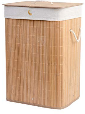 Cesto Portabiancheria in Bambù con Coperchio 72L – Cesta Biancheria Pieghevole con Sacco Rimovibile Lavabile, Maniglie Laterali – Porta Biancheria Bagno, Lavanderia – 40x30x60 cm