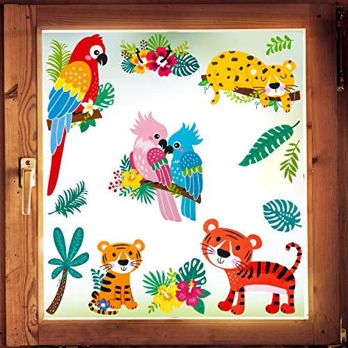 alles-meine.de GmbH Fensterbilder Motivwahl 13 TLG. Set - Dschungel - Zootiere - Tiger - statisch haftend - selbstklebend + wiederverwendbar - Set Sticker Fenstersticker Aufk..