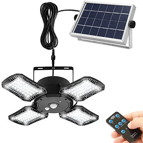 INDARUN 128 LED Lampes Solaires Séparés Extérieur Intérieur Etanche IP65, Applique Murale Led Telecommande, Lampe de Sécurité Solaire Sans Fil pour Jardin, Garage, Cour, Escalier, Patio