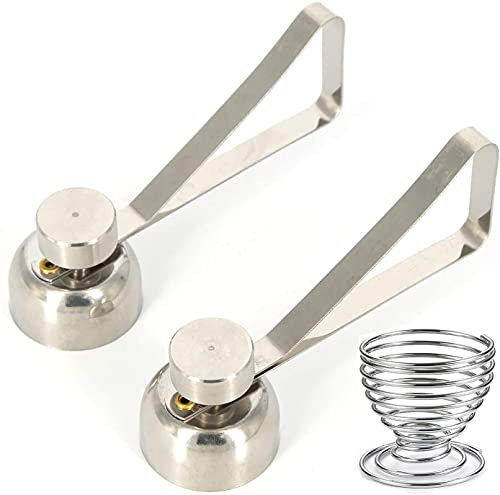 Mayata 2PCS Metal Stainless Steel Egg Scissors Egg Topper Cutter Shell Opener Boiled Raw Egg Open Creative Kitchen Accessories Tools (Egg Scissors Triangle, silver)