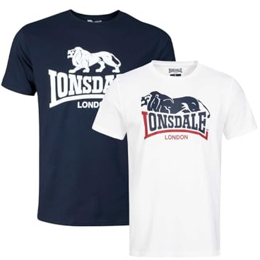Lonsdale Herren T-Shirt Normale Passform Doppelpack LOSCOE XXXL, White/Navy