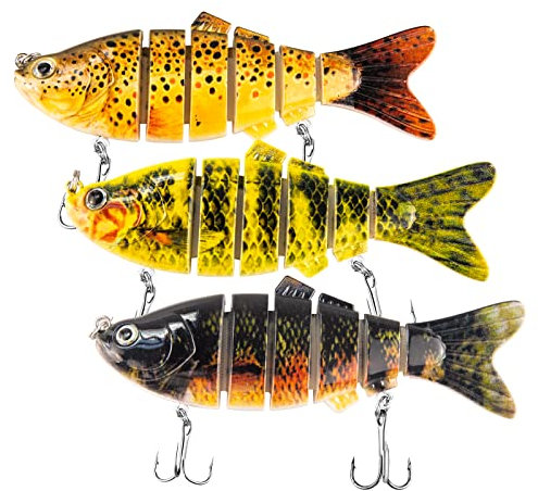 TUXIBIN Angelköder, Wobbler Jerkbait Kunstköder Set, Lebend-köder Angeln, Kunstköder für Forelle, Hecht, Zander & andere große Fische lebend, Angelköder Set, 3 Stück, 6 Segmente, 10 cm/18 g