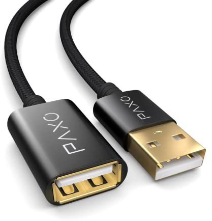PAXO 0,5m Nylon USB 2.0 extension black, A-A extension cable, aluminium plug, fabric jacket